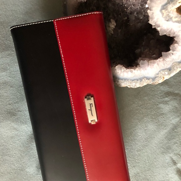 ferragamo black and red wallet